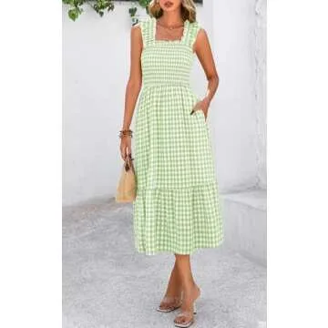 PRETTYGARDEN Women's Summer Dress Casual Ruffle Spaghetti Strap