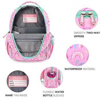 mibasies Girls Backpack for Elementary School, Backpack for Girls 5-8, Lightweight Kids Backpacks for Girls（Rainbow）