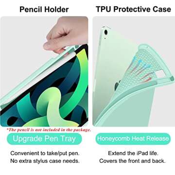 Keyboard case for ipad Air 11 inch(M2 2024)/10.9 Inch Air 5th 4th Generation & iPad Pro 11 inch (1st/2nd/3rd/4th Gen)-Backlit Detachable Keyboard, Folio Cover with Upper Easily Pencil Holder-(Green)