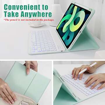 Keyboard case for ipad Air 11 inch(M2 2024)/10.9 Inch Air 5th 4th Generation & iPad Pro 11 inch (1st/2nd/3rd/4th Gen)-Backlit Detachable Keyboard, Folio Cover with Upper Easily Pencil Holder-(Green)