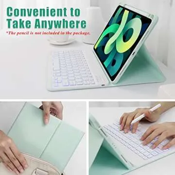 Keyboard case for ipad Air 11 inch(M2 2024)/10.9 Inch Air 5th 4th Generation & iPad Pro 11 inch (1st/2nd/3rd/4th Gen)-Backlit Detachable Keyboard, Folio Cover with Upper Easily Pencil Holder-(Green)