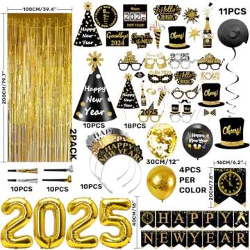 MOVINPE New Years Eve Party Supplies 2025 Serve 20 - Happy New Year Decorations Kit, Banner Cone Hat...