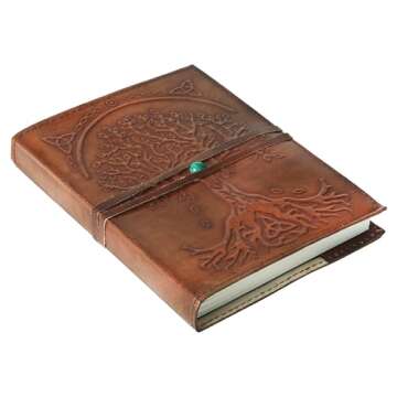 Leather Journal in Brown 8x6 Refillable Lined Paper Tree of Life Handmade writing Notebook Diary Lea...