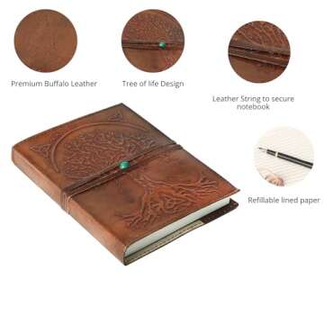 Leather Journal in Brown 8x6 Refillable Lined Paper Tree of Life Handmade writing Notebook Diary Leather Bound Daily Notepad for women and men Writing pad for Artist Sketch by KPL