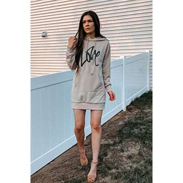 PRETTYGARDEN Womens Hooded Sweatshirt Drawstring Lightweight Long Sleeve Pullover Hoodie Dress With Pockets (Apricot, Large)