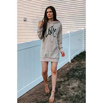 PRETTYGARDEN Womens Hooded Sweatshirt Drawstring Lightweight Long Sleeve Pullover Hoodie Dress With Pockets (Apricot, Large)