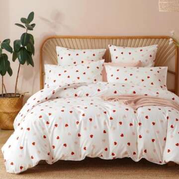 Bildenly Heart Duvet Cover Set Queen Size Red Pink Hearts Bedding Set with 2 Pillowcases 3Pcs Kids C...