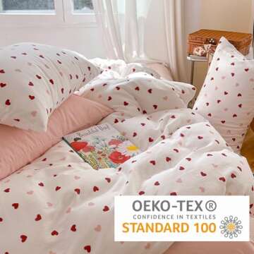 Bildenly Heart Duvet Cover Set Queen Size Red Pink Hearts Bedding Set with 2 Pillowcases 3Pcs Kids Cute Kawaii Heart-Shaped Pattern Reversible Soft Microfiber Comforter Cover for Girls Women
