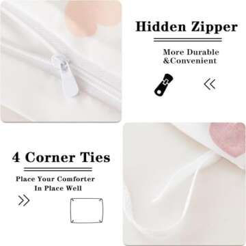 Bildenly Heart Duvet Cover Set Queen Size Red Pink Hearts Bedding Set with 2 Pillowcases 3Pcs Kids Cute Kawaii Heart-Shaped Pattern Reversible Soft Microfiber Comforter Cover for Girls Women