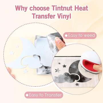Tintnut Heat Transfer Vinyl - Rainbow HTV Vinyl Tie Dye 10x12 Inch 4 Sheets for DIY T-Shirts, Fabric Garment-Blue Yellow Watercolor Clouds Patterned Vinyl Compatible with Cricut Or Silhoutte Cameo