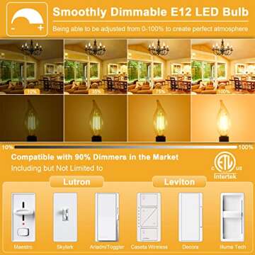 GOLSPARK E12 LED Bulb Dimmable 60 Watt Equivalent 10 Pack, 2700K Warm White Type B E12 Candelabra LE...