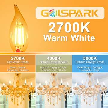 GOLSPARK E12 LED Bulb Dimmable 60 Watt Equivalent 10 Pack, 2700K Warm White Type B E12 Candelabra LED Light Bulbs, B11 Candle LED Chandelier Light Bulbs for Ceiling Fan, Clear Glass, Flame Tip, 550LM