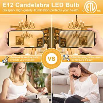 GOLSPARK E12 LED Bulb Dimmable 60 Watt Equivalent 10 Pack, 2700K Warm White Type B E12 Candelabra LED Light Bulbs, B11 Candle LED Chandelier Light Bulbs for Ceiling Fan, Clear Glass, Flame Tip, 550LM