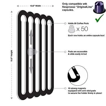 Demi's Home Magnetic Coffee Pod Holder for Nespresso Original Capsules - Suitable to be Mounted on the Fridge (Black)