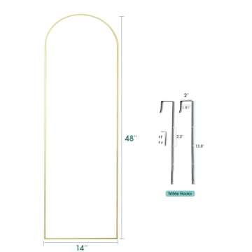 BEVERDY Door Mirror, Full Length Mirror Over The Door, 14"x 48" Hanging Mirror, Arched, Vertical, Wall Mirror, Full Body Mirror, Gold