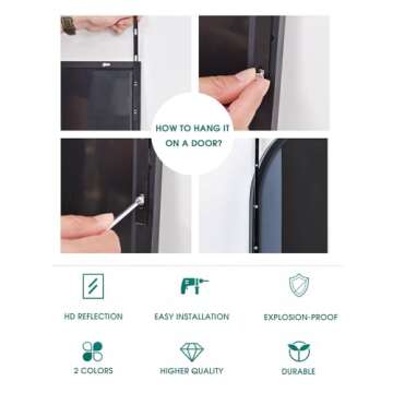 BEVERDY Door Mirror, Full Length Mirror Over The Door, 14"x 48" Hanging Mirror, Arched, Vertical, Wall Mirror, Full Body Mirror, Gold