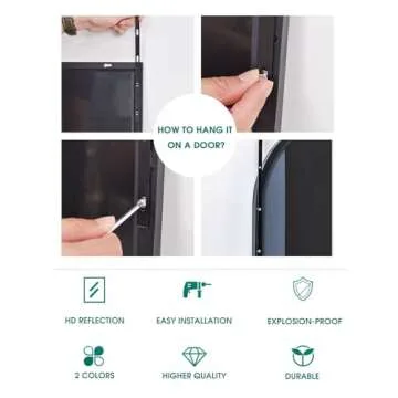 BEVERDY Door Mirror, Full Length Mirror Over The Door, 14"x 48" Hanging Mirror, Arched, Vertical, Wall Mirror, Full Body Mirror, Gold