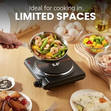 Elite Gourmet ESB-301BF Countertop Single Cast Iron Burner, 1000 Watts Electric Hot Plate, Temperature Controls, Power Indicator Lights, Easy to Clean, Black