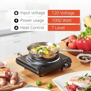 Elite Gourmet ESB-301BF Countertop Single Cast Iron Burner, 1000 Watts Electric Hot Plate, Temperature Controls, Power Indicator Lights, Easy to Clean, Black