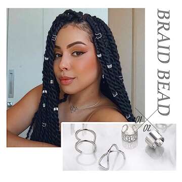 NAISKA 24PCS Hair Jewelry for Braids with Crystal Rhinestone Loc Dreadlock Accessories Metal Alloy Braid Clips Non-Piercing Ear Cuffs Locs Jewelry for Women Men Hair Accessories(Silver)