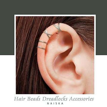 NAISKA 24PCS Hair Jewelry for Braids with Crystal Rhinestone Loc Dreadlock Accessories Metal Alloy Braid Clips Non-Piercing Ear Cuffs Locs Jewelry for Women Men Hair Accessories(Silver)