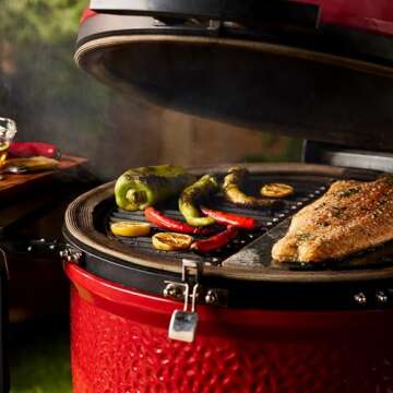 Kamado Joe Durable Half-Moon Cast Iron Cooking Grate with Grill Grate Lifter for Classic Joe 18-inch Charcoal Grill and Smokers in Black, Model KJ-HCICG