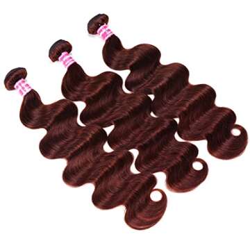 UNICE Reddish Brown Body Wave Human Hair Weave 3 Bundles 16 18 20 inch, Brazilian Remy Hair Auburn Brown Copper Red Human Hair Wavy Weaves for Sew in Extensions 33B Color