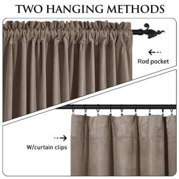 StangH Taupe Curtains 90 inches Long, Super Soft Velvet Room Darkening Window Treatment Noise Reducing Door Panels for Patio Bedroom, W52 x L90, 2 Panels