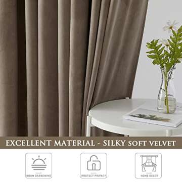 StangH Taupe Curtains 90 inches Long, Super Soft Velvet Room Darkening Window Treatment Noise Reducing Door Panels for Patio Bedroom, W52 x L90, 2 Panels