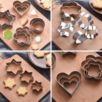 Mini Cookie Cutters Set of 12-4 Shapes - Heart, Flower, Star, Round Metal Cutter Mold for Baking, Fruit, Vegetable - Stainless Steel Biscuit Mold for Valentines Day