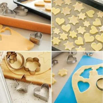 Mini Cookie Cutters Set of 12-4 Shapes - Heart, Flower, Star, Round Metal Cutter Mold for Baking, Fruit, Vegetable - Stainless Steel Biscuit Mold for Valentines Day