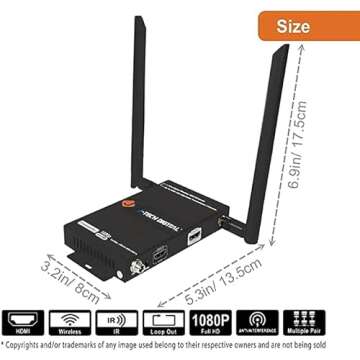 J-Tech Digital 1X2 Wireless HDMI Extender 200’ Dual Antenna Supporting Full HD 1080p with HDMI Loo...