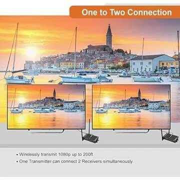 J-Tech Digital 1X2 Wireless HDMI Extender 200’ Dual Antenna Supporting Full HD 1080p with HDMI Loop Output Operation Channel Change IR Passthrough (Receiver + Transmitter 1080P 200ft)