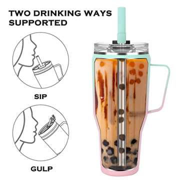 Zenbo 40 oz Tumbler with Handle and Straw Lid | Insulated Cup Reusable Large Tumbler Fit Cupholder,Leak Proof,Dishwasher Safe