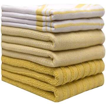 Premium Kitchen Towels 20”x 28”- 6 Pack | Large Cotton Hand Towels | Highly Absorbent with Loop