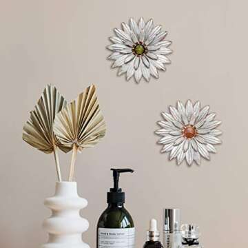 YEAHOME Metal Flower Wall Decor Set of 2 Handmade Sculptures