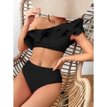 SPORLIKE One Shoulder Bikini - Flattering High Waisted Swimsuit