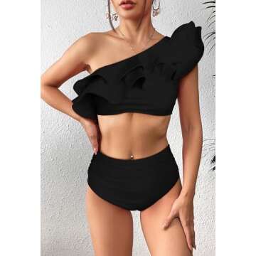 SPORLIKE One Shoulder Bikini - Flattering High Waisted Swimsuit