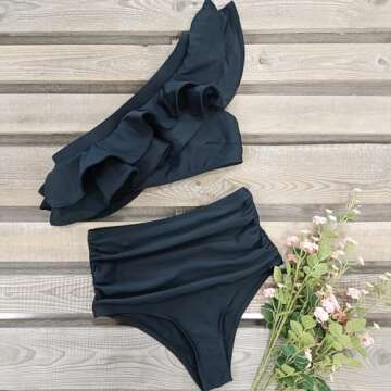 SPORLIKE One Shoulder Bikini - Flattering High Waisted Swimsuit