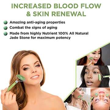 Jade Roller & Gua Sha Scraping Massage Tool By Truweo - Himalayan Anti-aging 100% Natural Facial Jade Stone Set - Face Eye Neck Beauty Roller For Slimming & Firming - Rejuvenate Skin & Remove Wrinkles