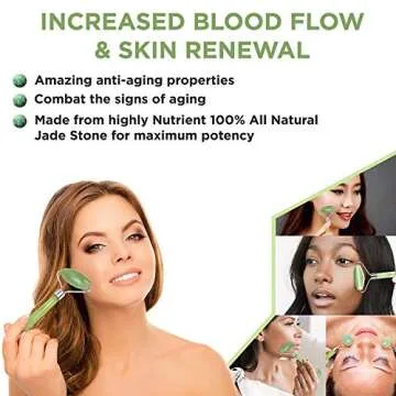Jade Roller & Gua Sha Scraping Massage Tool By Truweo - Himalayan Anti-aging 100% Natural Facial Jade Stone Set - Face Eye Neck Beauty Roller For Slimming & Firming - Rejuvenate Skin & Remove Wrinkles
