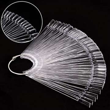 KINJOEK 150 Tips Clear Nail Swatches Sticks, Nail Art Supplies for Nail Art Polish Display and Home DIY, Transparent Nail Practice Tips Sample Sticks Color Display Board Accessories with Ring