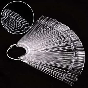 KINJOEK 150 Tips Clear Nail Swatches Sticks, Nail Art Supplies for Nail Art Polish Display and Home DIY, Transparent Nail Practice Tips Sample Sticks Color Display Board Accessories with Ring