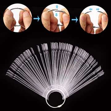 KINJOEK 150 Tips Clear Nail Swatches Sticks, Nail Art Supplies for Nail Art Polish Display and Home DIY, Transparent Nail Practice Tips Sample Sticks Color Display Board Accessories with Ring