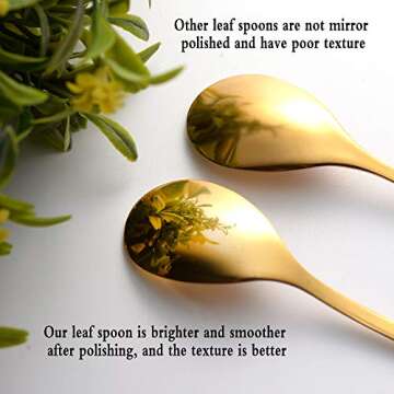 AnSaw 8-Pack Elegant Gold Leaf 4.7" Espresso Spoons - Stainless Steel, Perfect for Coffee, Demitasse, Dessert & Tea, Mini Size for Small Servings