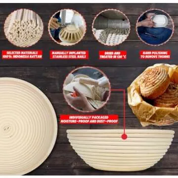 CZHZY Sourdough Bread Baking Supplies and Starter Kit, 9 Inch Round Banneton Bread Proofing Basket, Bread Making Tools with Linen Liner, Bread Lame, Starter Jar, Danish Whisk, Metal Scraper