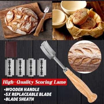 CZHZY Sourdough Bread Baking Supplies and Starter Kit, 9 Inch Round Banneton Bread Proofing Basket, Bread Making Tools with Linen Liner, Bread Lame, Starter Jar, Danish Whisk, Metal Scraper