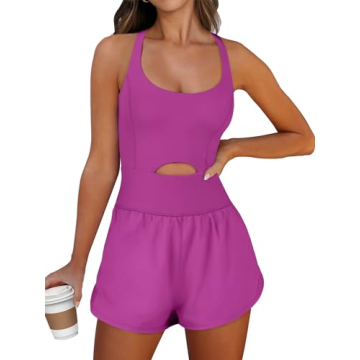 Caracilia Womens Workout Romper: Athletic One Piece Jumpsuit for Summer