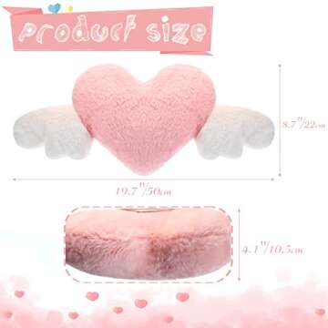 2 Pcs Plush Heart Shaped Pillow with Angel Wings Car Headrest Pillow Soft Comfortable Car Seat Pillow for Driving Travelling Room Office Car Decor, 19.7 x 8.3 Inch (Pink)