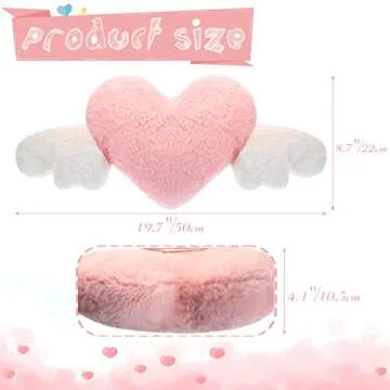 2 Pcs Plush Heart Shaped Pillow with Angel Wings Car Headrest Pillow Soft Comfortable Car Seat Pillow for Driving Travelling Room Office Car Decor, 19.7 x 8.3 Inch (Pink)